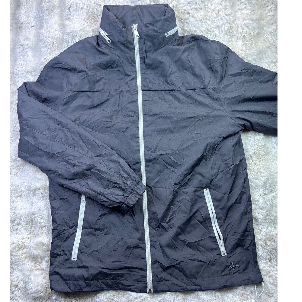 Athletech Mens Small Gray Full Zip Windbreaker Jacket Mesh Lined Stowaway A34